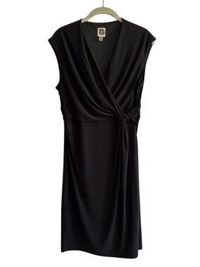 Anne Klein Faux Wrap Dress Surplice Neckline Draped Side Twist Black Size M